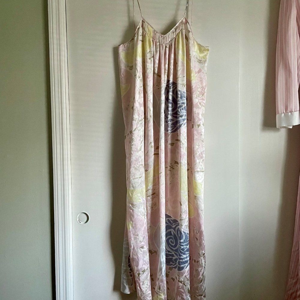 VTG Mary McFadden Collection Long Chemise Slip Dress Jacquard Pastel Floral  L